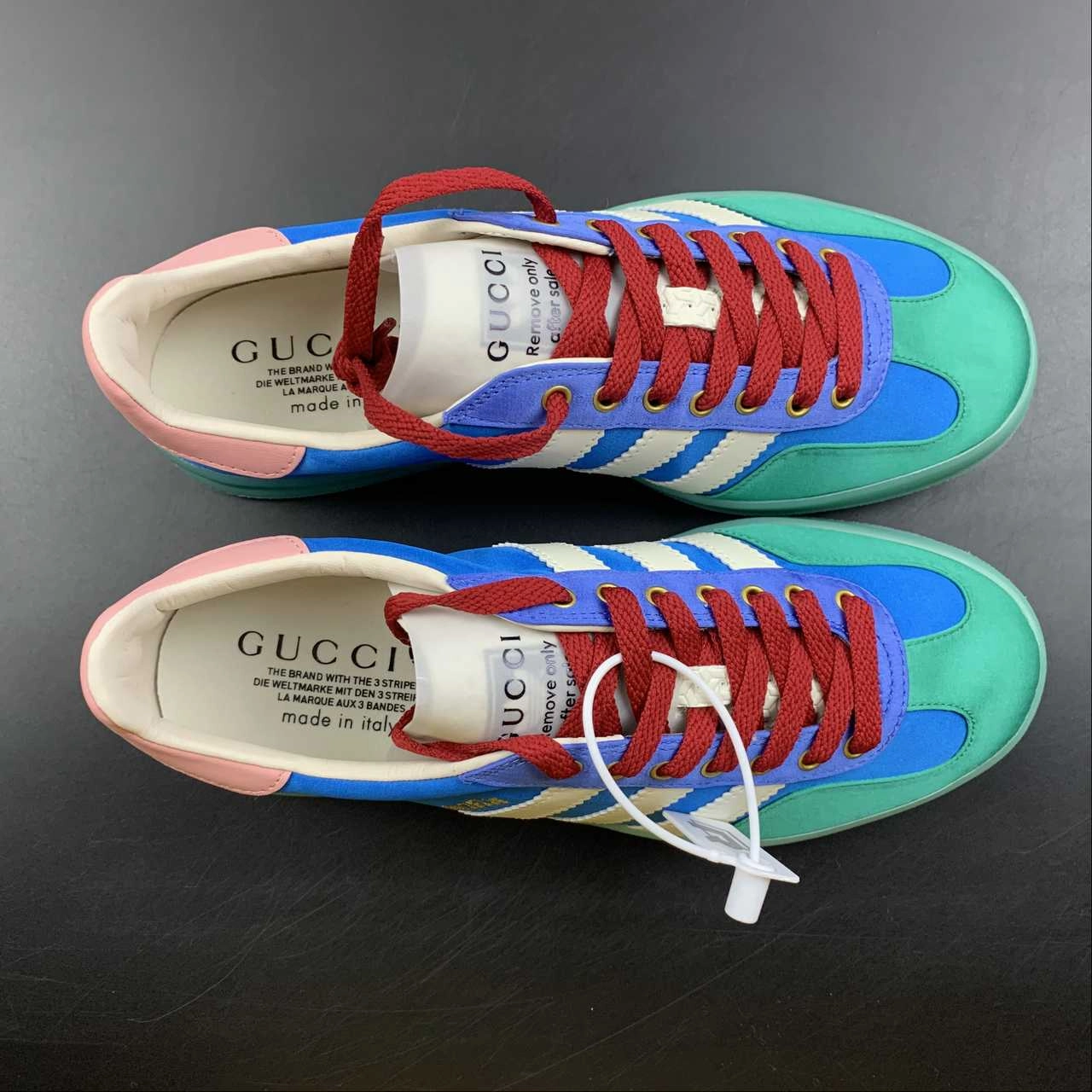 recycled material shoes Adidas x Gucci Gazelle Light Blue Duchess Silk