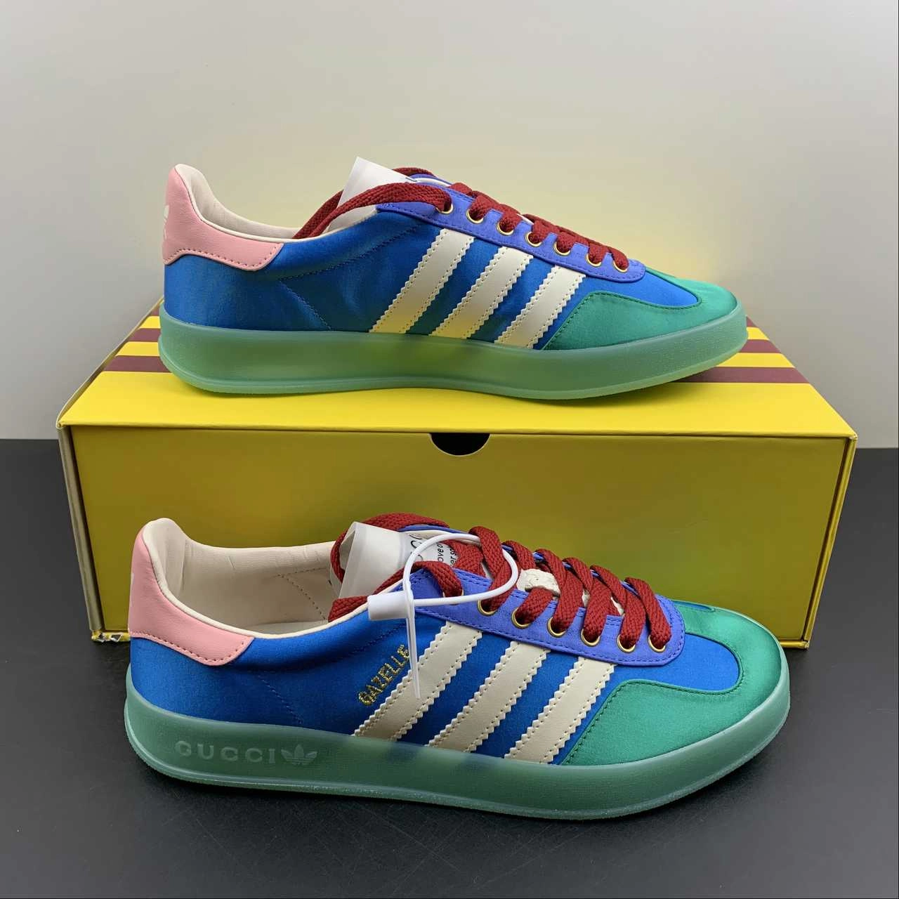 stylish design shoes Adidas x Gucci Gazelle Light Blue Duchess Silk