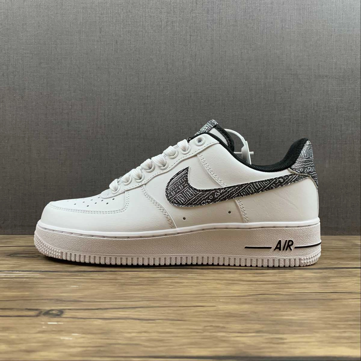 Detachable Insole Air Force 1 07 Low Geometric Print White Metallic Silver Black CZ7933-100