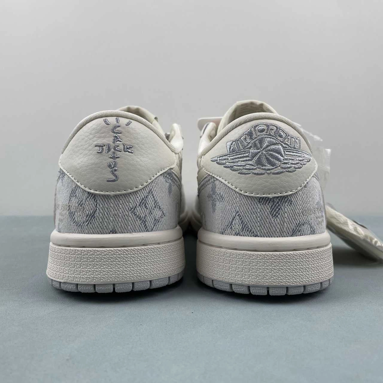 Breathable Knit Fabric Fragment Design x Travis Scott x Air Jordan 1 Low OG SP Off White Blue Gray SJ2068-007