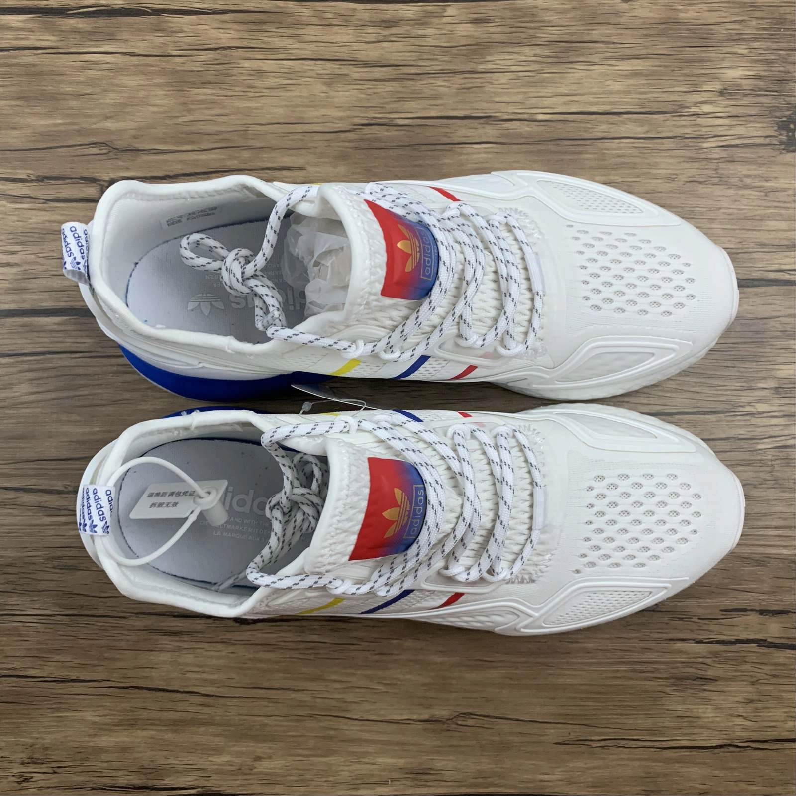 running on hills Adidas ZX 2K Boost White Blue-Red-Yellow CQ2768