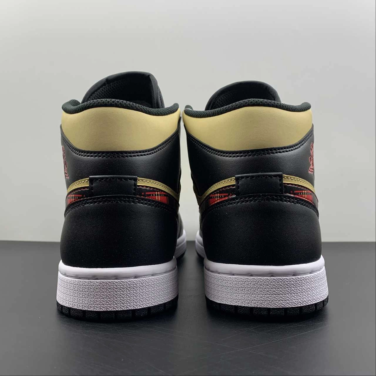 Smooth Texture Air Jordan 1 Mid Tartan Swoosh Black Sesame Fire Red White DZ5329-001