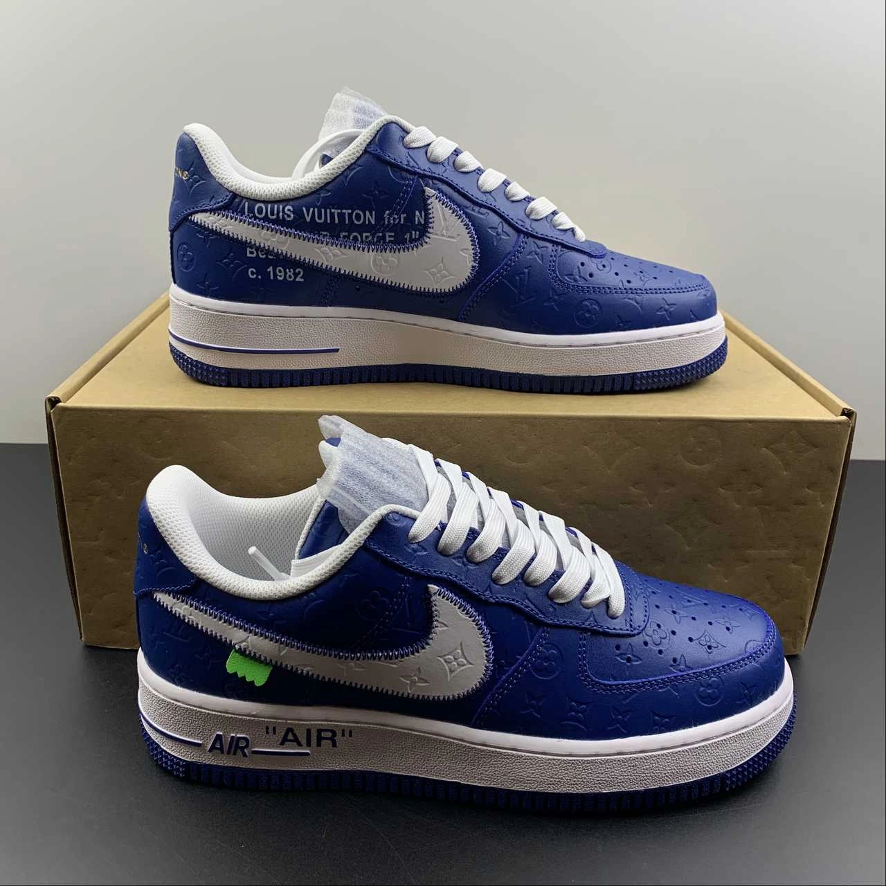 Breathable Fit Practical Wear Louis Vuitton x Air Force 1 Blue Embossing MS 0232