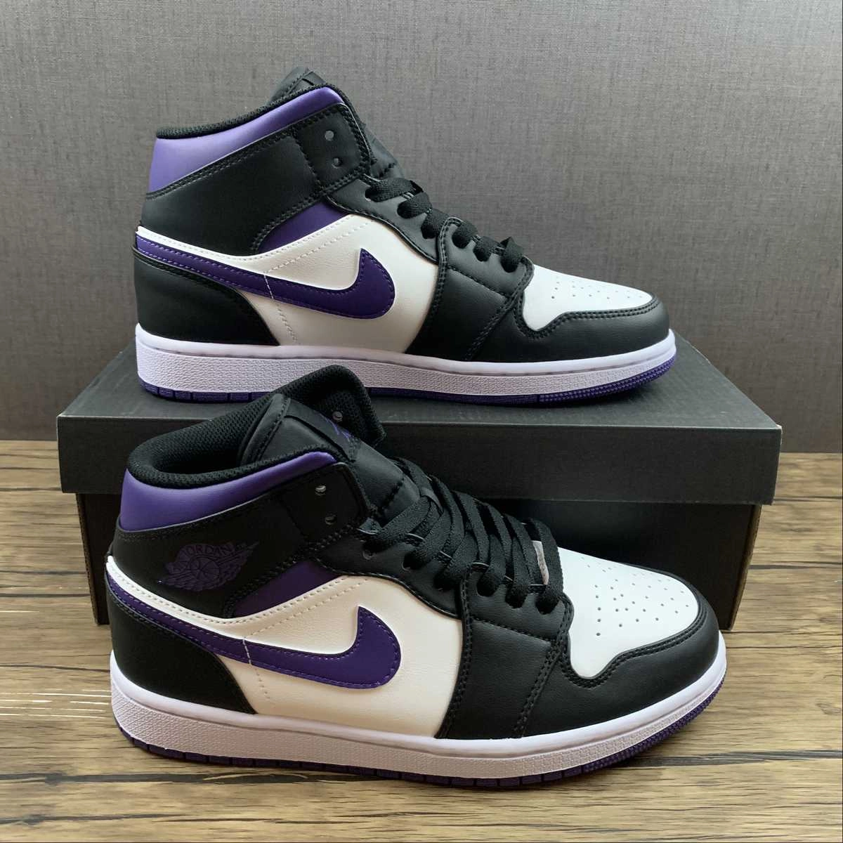 Air Jordan 1 Mid Black White Purple Breathability