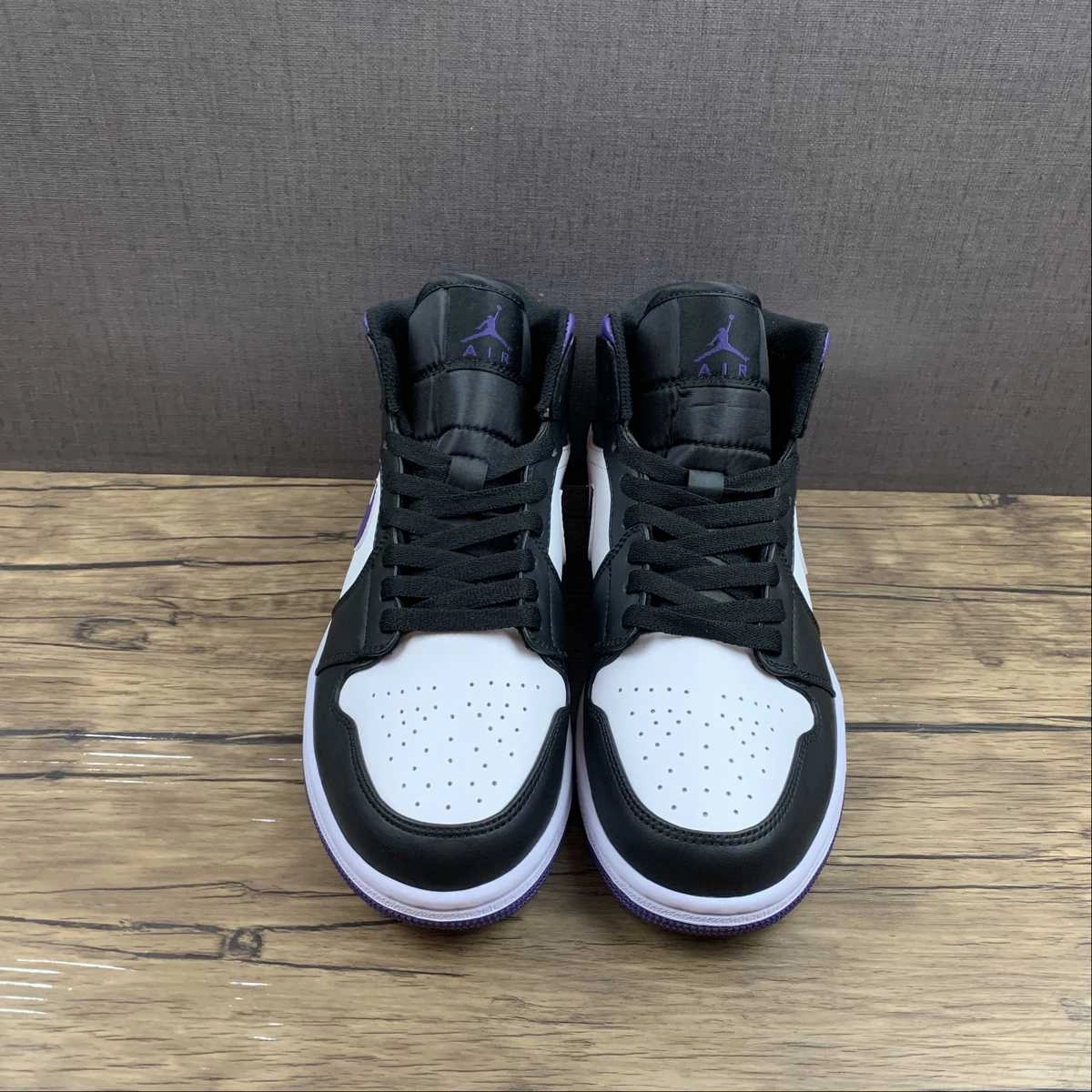 Air Jordan 1 Mid Black White Purple Classic sneakers Heel counter