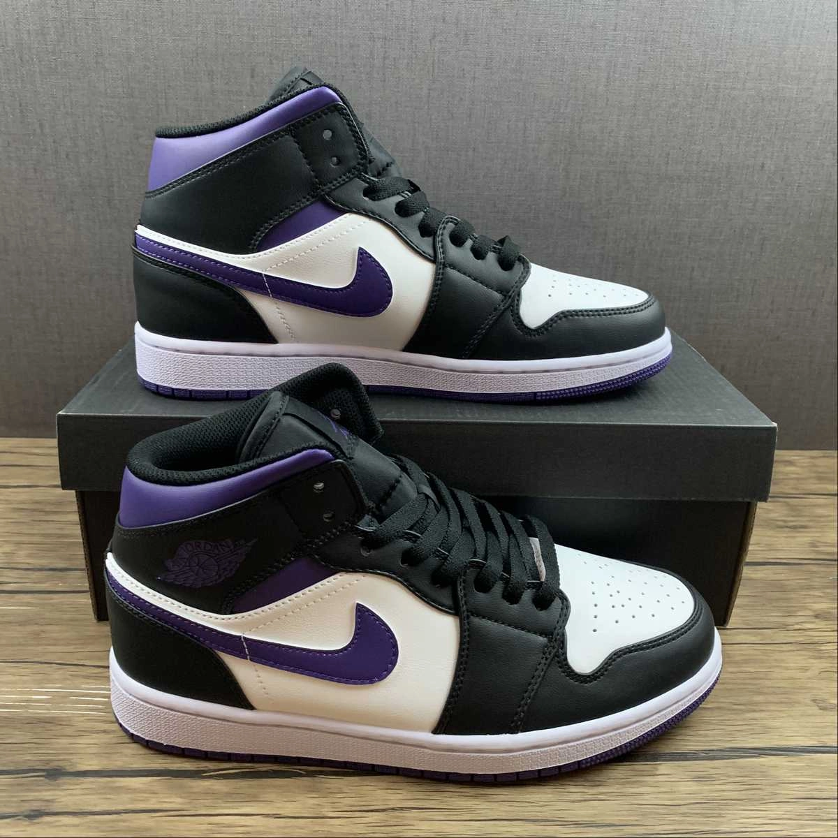 Air Jordan 1 Mid Black White Purple Firm Cushion