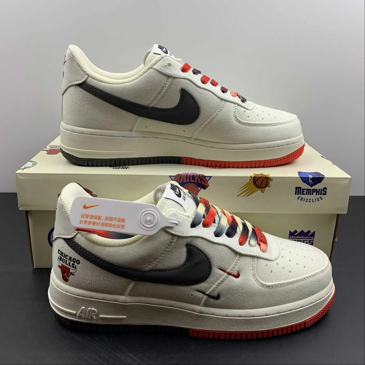 Air Force 1 07 Low Beige Dark Grey Red Chicago NA2022-006 Shockproof Heel