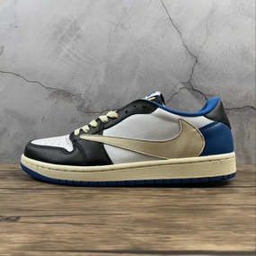 Breathable Knit Upper Travis Scott x Air Jordan 1 Low OG Sail Black-Military Blue DM7866 140