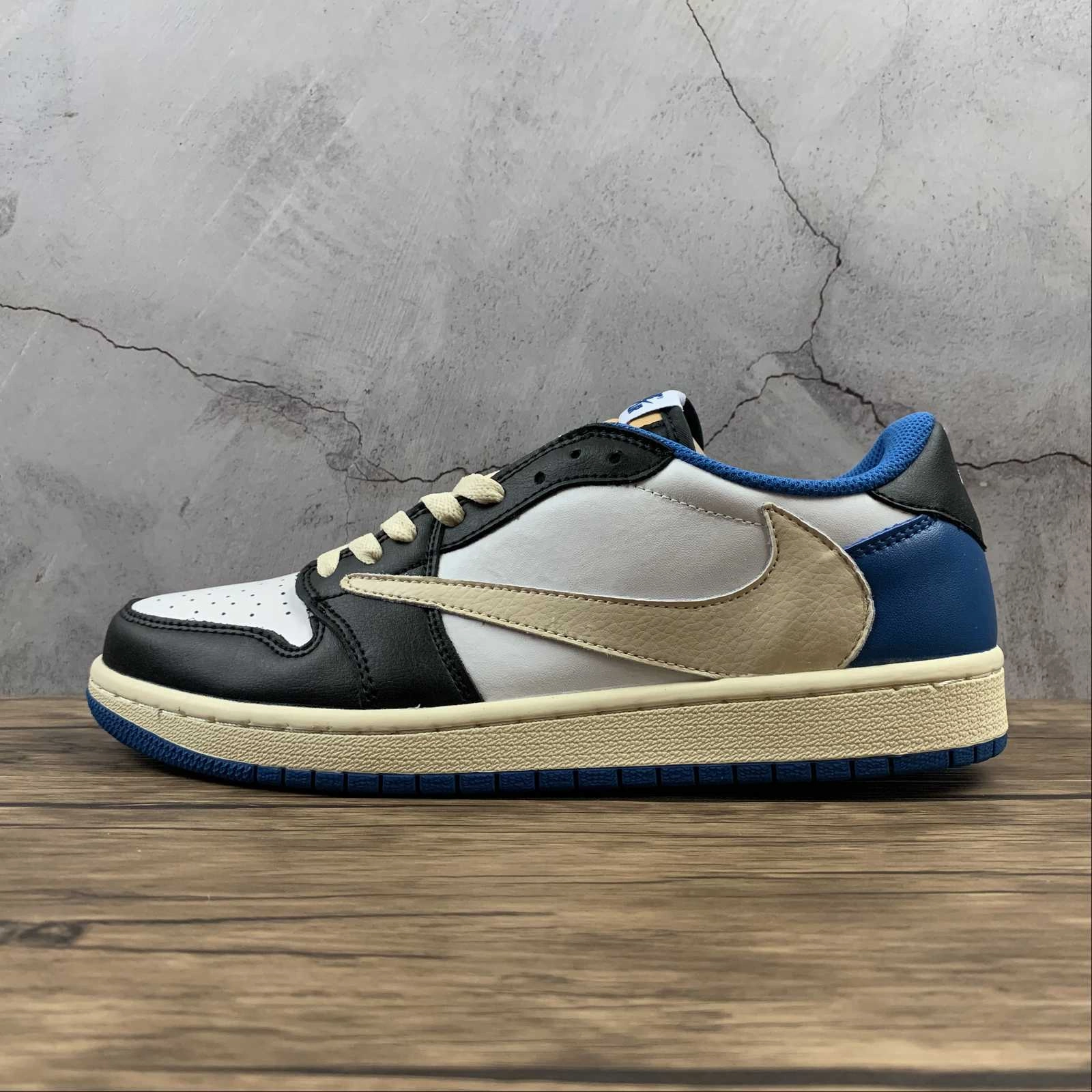 Breathable Knit Upper Travis Scott x Air Jordan 1 Low OG Sail Black-Military Blue DM7866 140