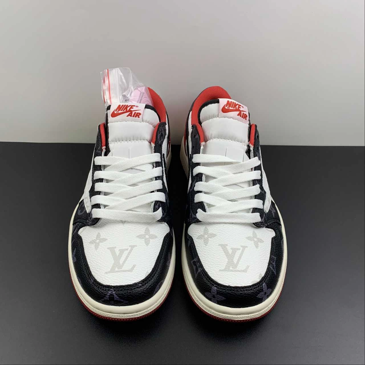 Air Jordan 1 Retro Low OG SP ??Travis Scott and Louis Vuitton?? Black Red LV DM7866-318 Stable Landing Cross Motion