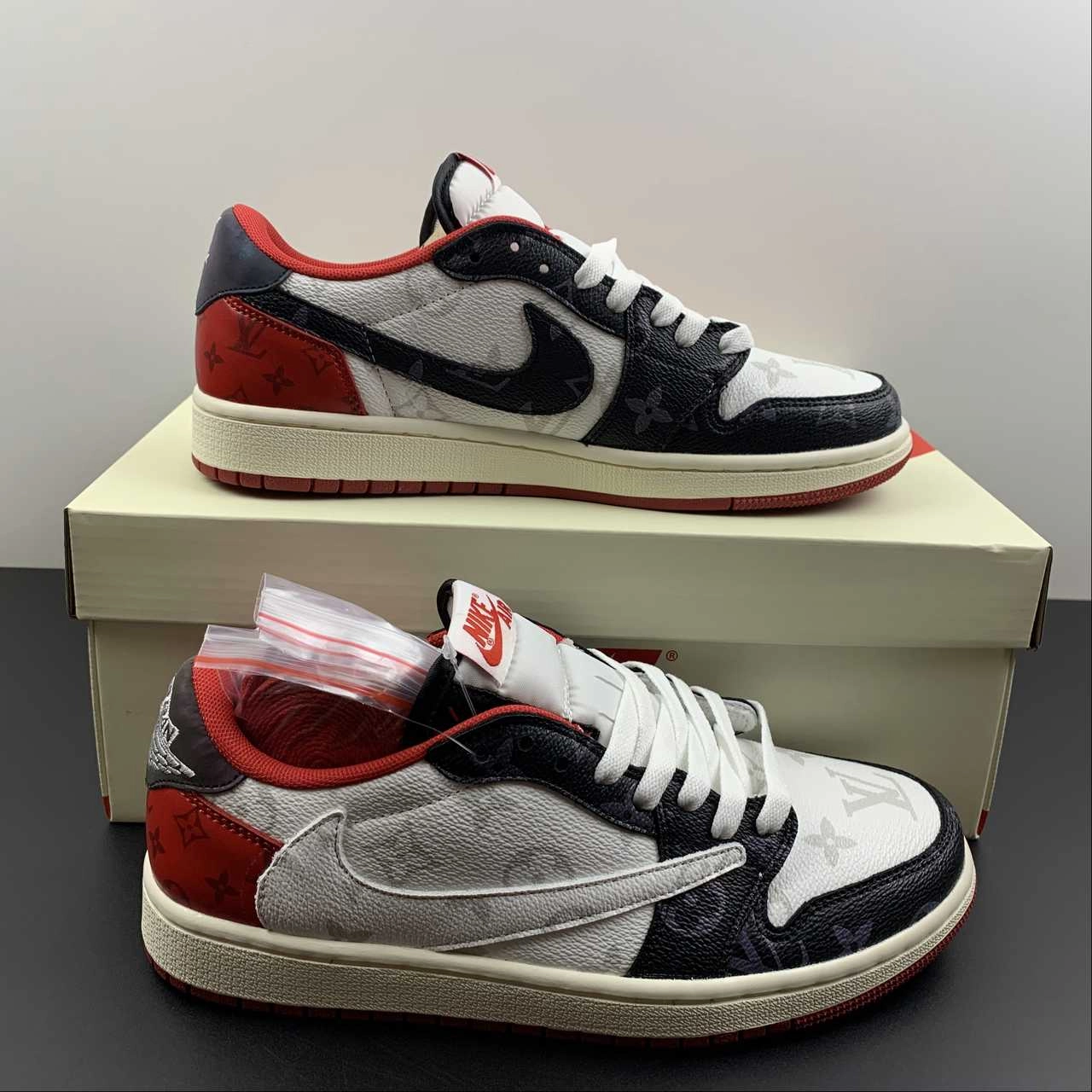 All Rounder Air Jordan 1 Retro Low OG SP ??Travis Scott and Louis Vuitton?? Black Red LV DM7866-318