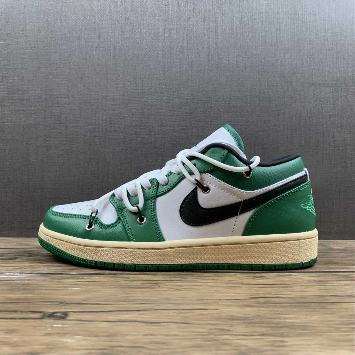 Extended Width Options Air Jordan 1 Low White Stadium Green-Black 553558-129
