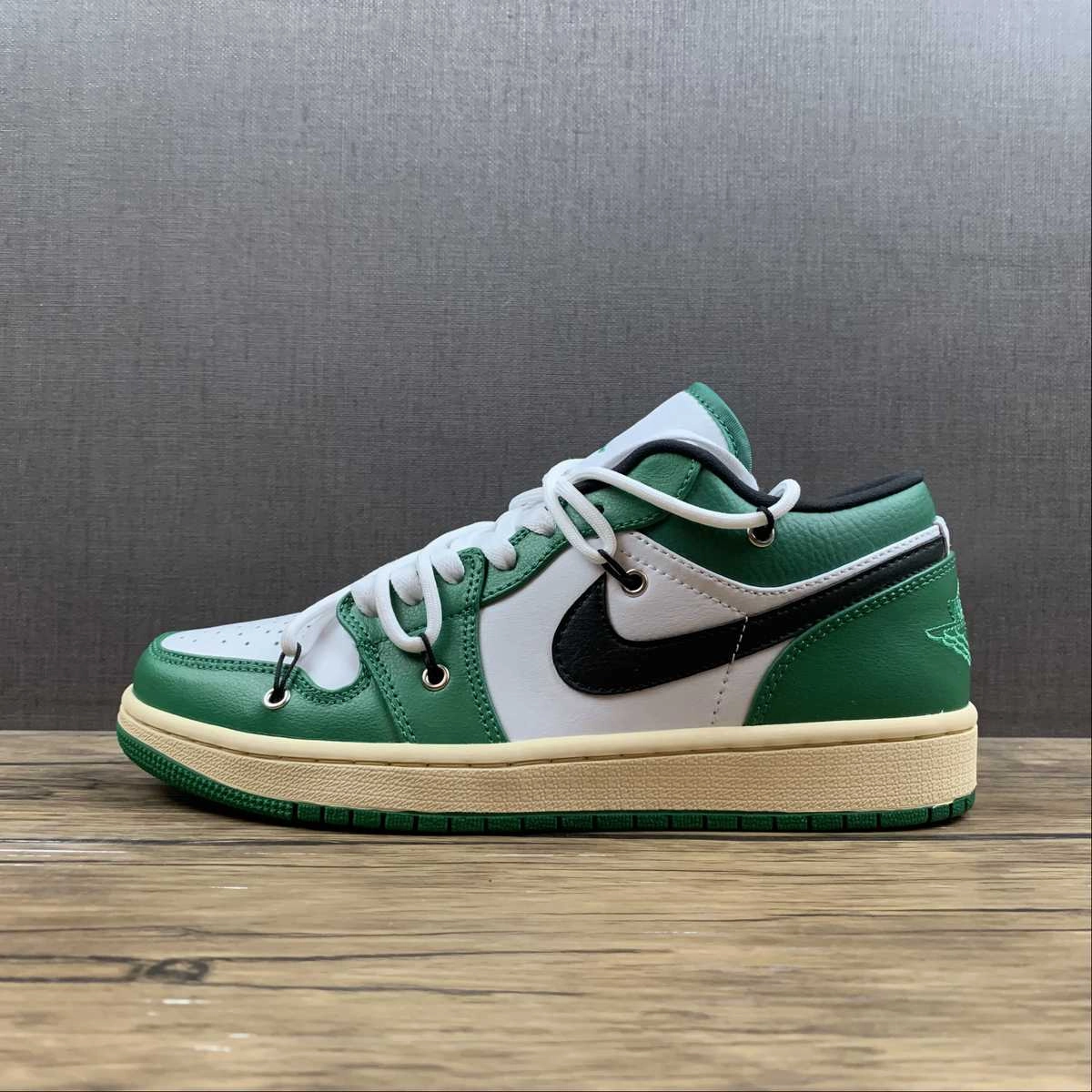 Air Jordan 1 Low White Stadium Green-Black 553558-129 Canvas Fabric