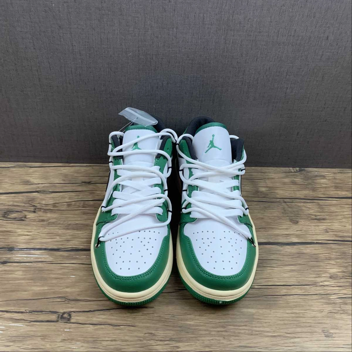 Air Jordan 1 Low White Stadium Green-Black 553558-129 Non Marking Sole EasyToMaintain