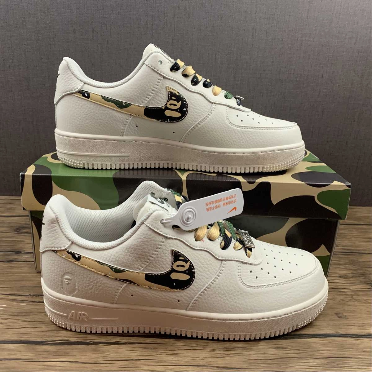 Stable Form Lounge Ready Bape x Nike Air Force 1 07 Low Camouflage White Green AA1365-118