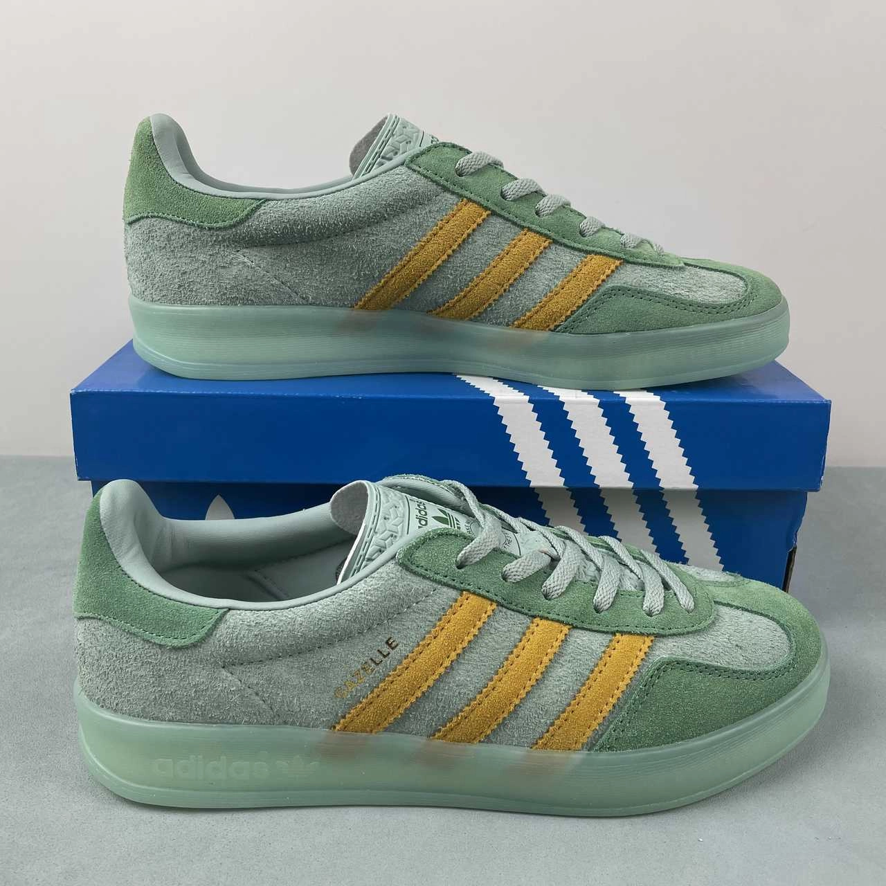 Adidas Gazelle Indoor Hazy Green Crew Yellow Preloved Green IG6783 Comfort Cushioning