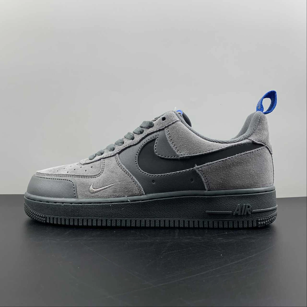 Air Force 1 Low Cut Out Swoosh Gray Light Blue Black Smoke Photo DO6709-002 Comfortable toe box