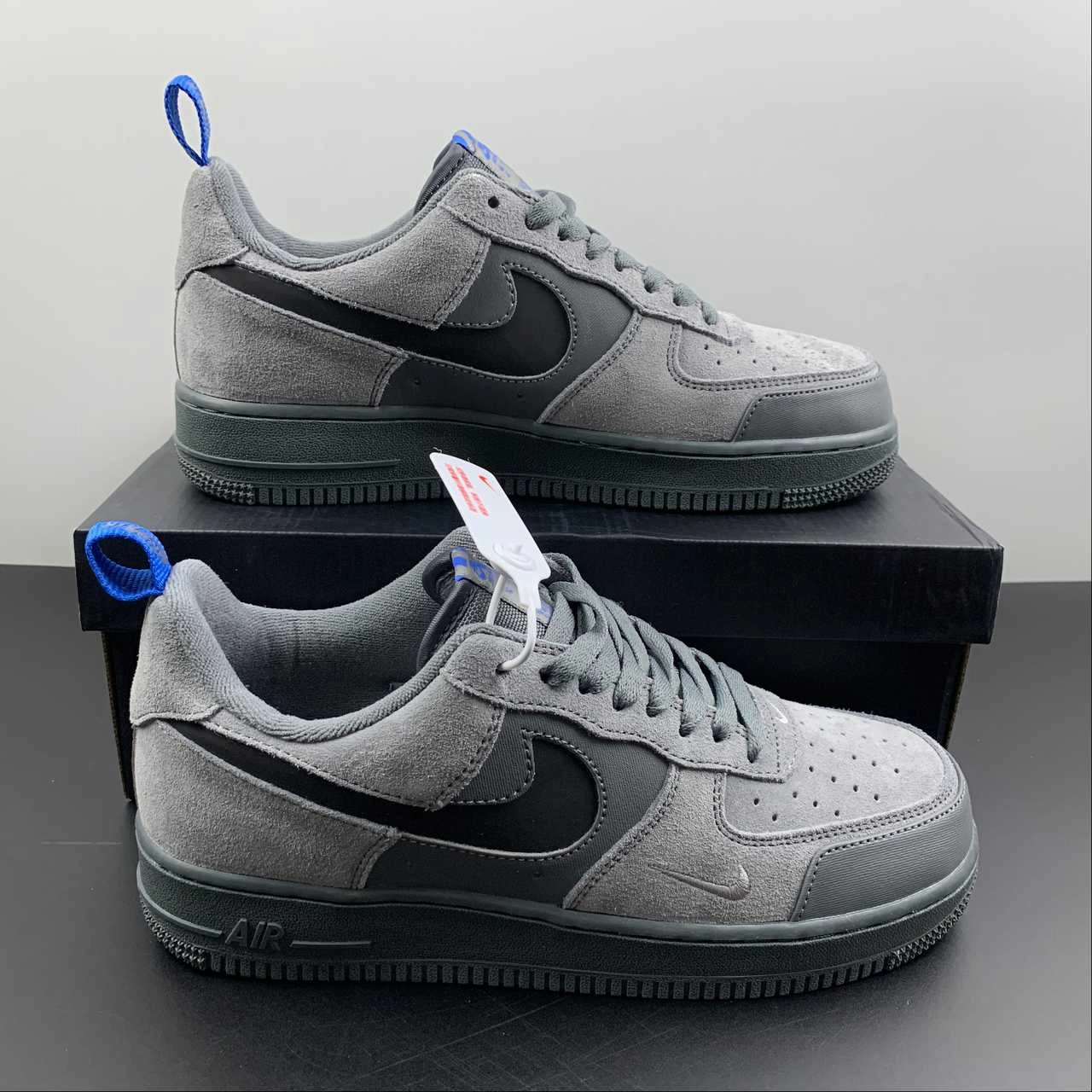 Stylish Design Air Force 1 Low Cut Out Swoosh Gray Light Blue Black Smoke Photo DO6709-002
