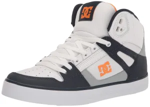 DC Men's Pure High Top Wc Skate Shoes Casual Sneakers, White/Grey/Orange, 11