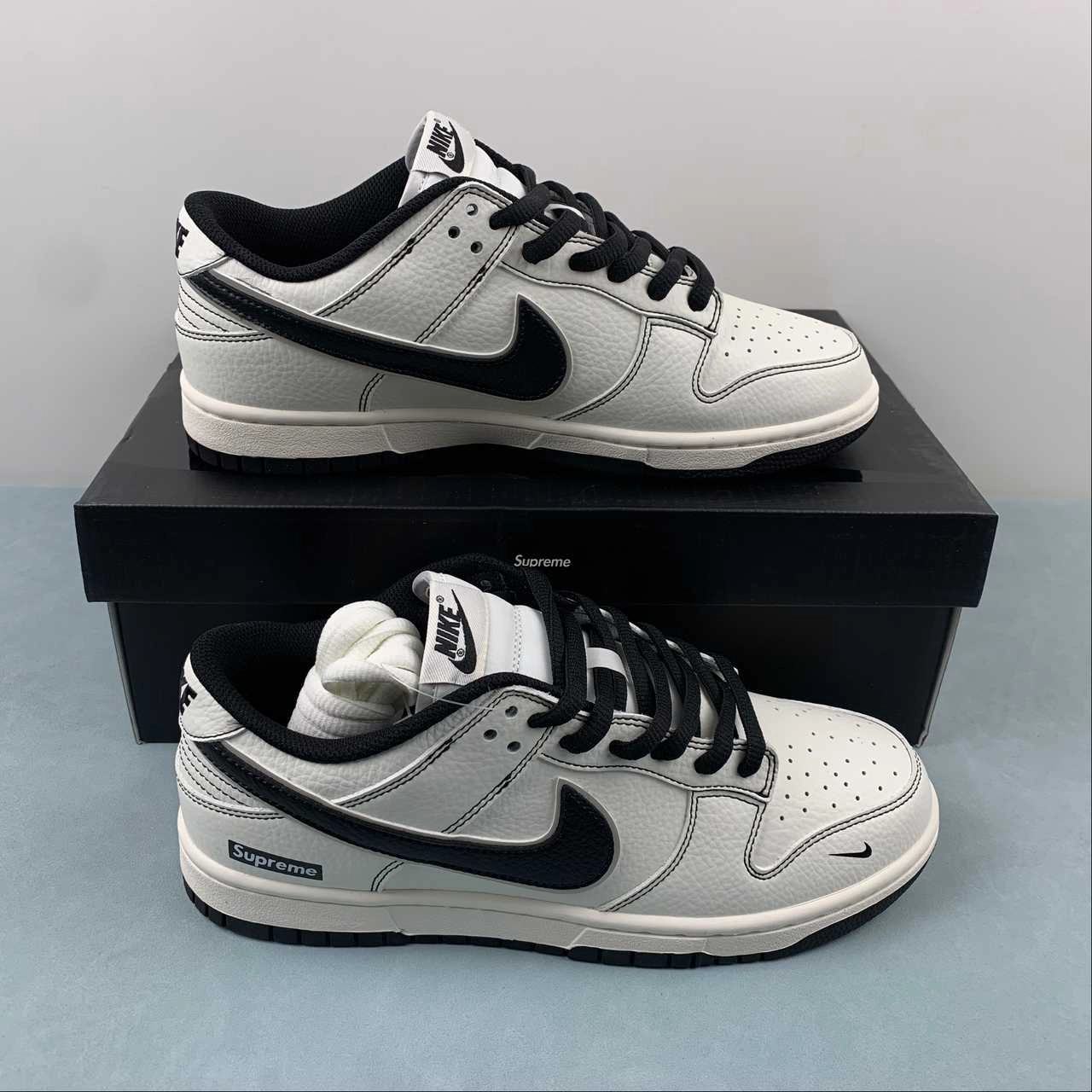 Supreme x SB Dunk Low Off White Black RM2308-237 Comfortable Strapping