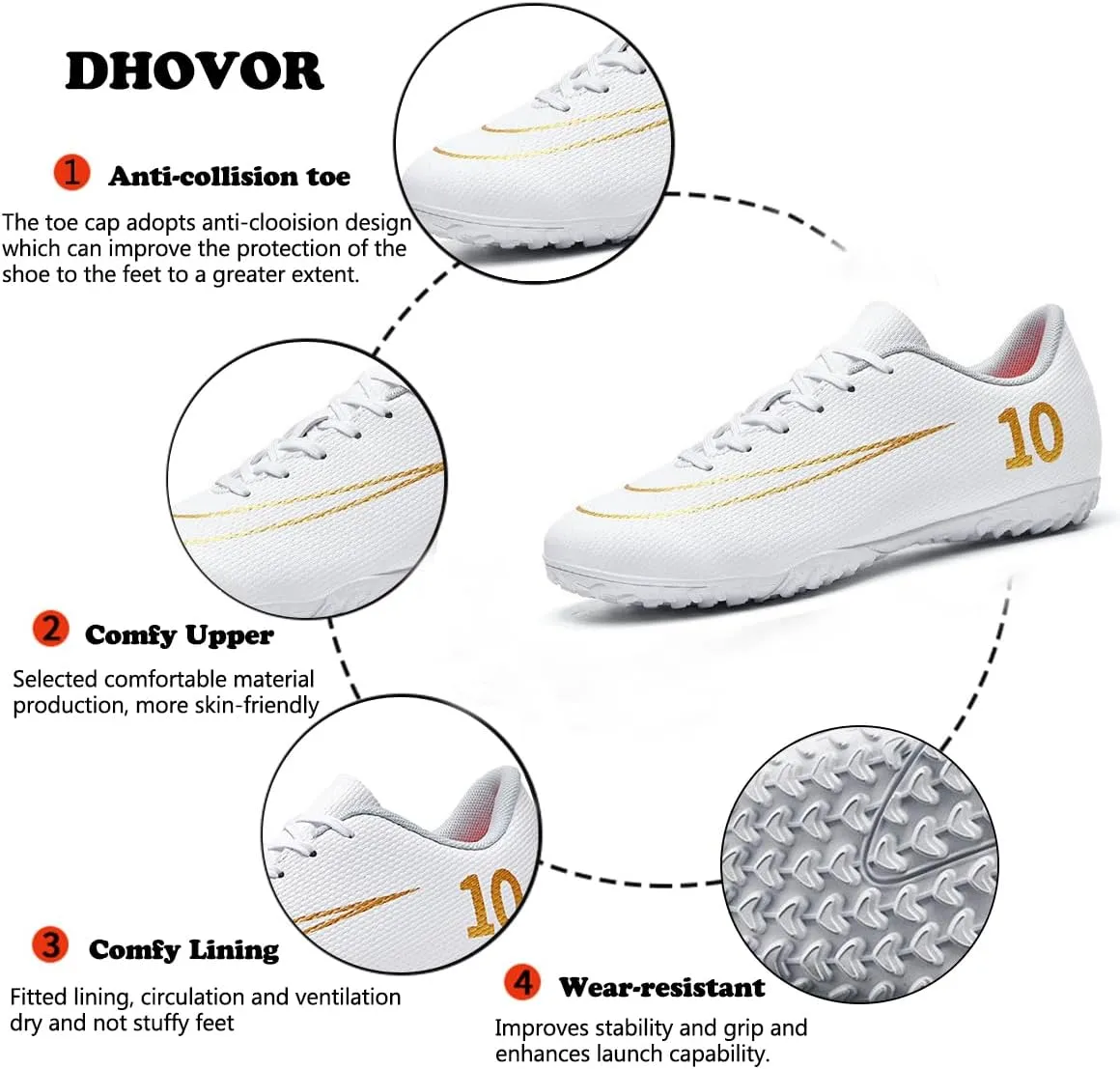 DHOVOR Soccer Cleats Men's Football Shoes Youth Lightweight Football Cleats Anti Slip Athletics Football Trainers Indoor Outdoor Soccer Shoes Men