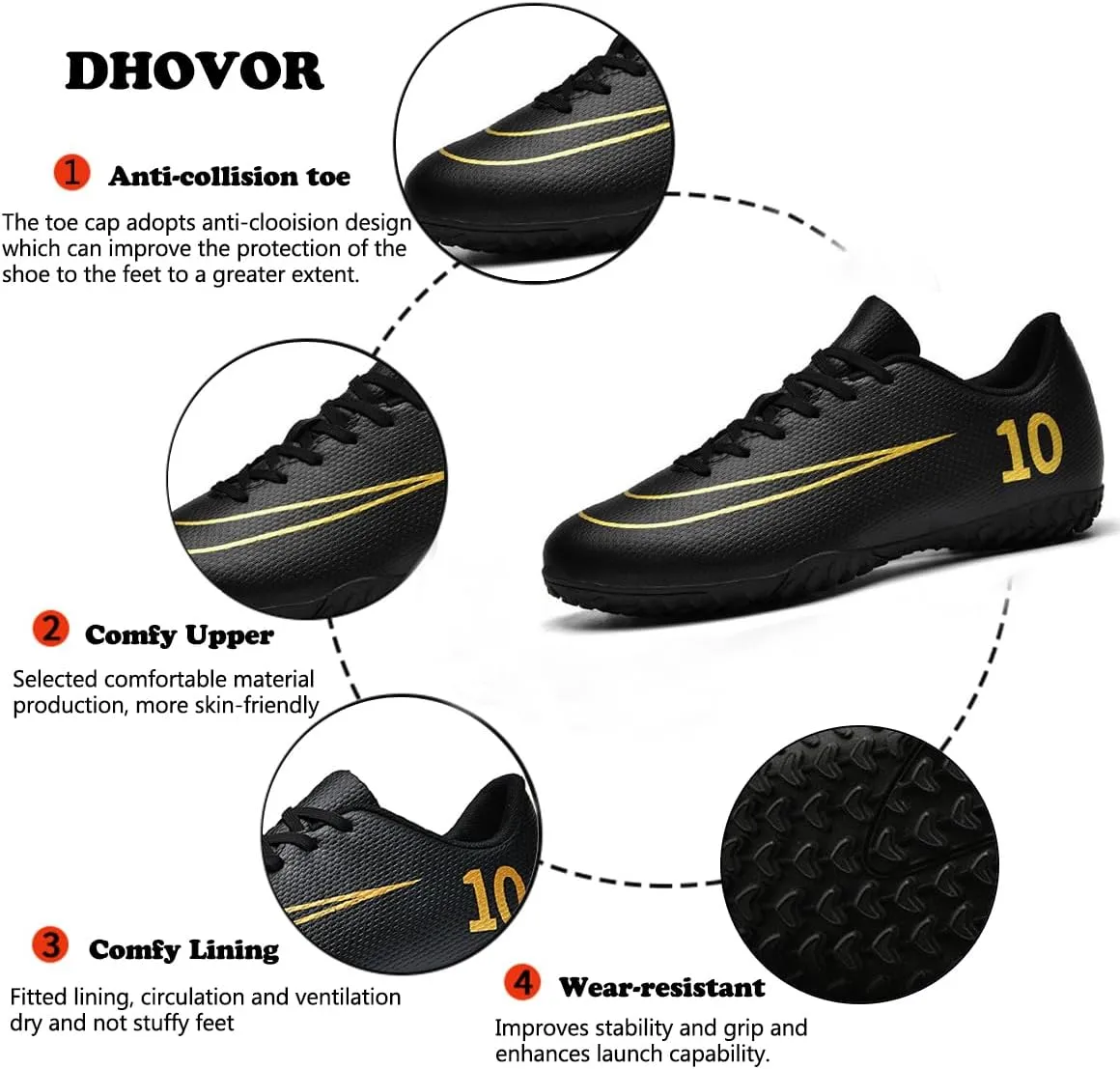 DHOVOR Soccer Cleats Men's Football Shoes Youth Lightweight Football Cleats Anti Slip Athletics Football Trainers Indoor Outdoor Soccer Shoes Men