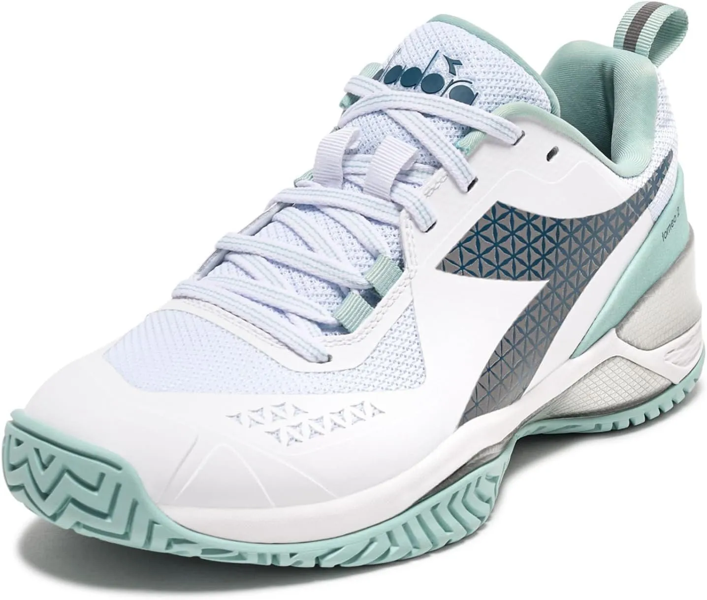 Diadora Women's Blushield Torneo 2 W Ag Tennis Shoe, Silver DD/Black/Aruba Blue,