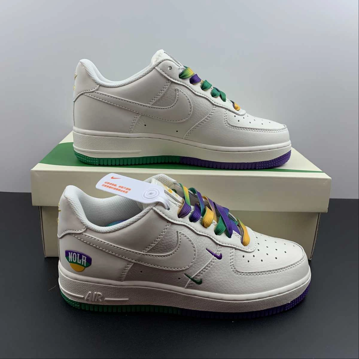 Air Force 1 07 Low NOLA Pelicans Rice Dark White Purple Green TF8896-303 Drill Pace Sport Luxe