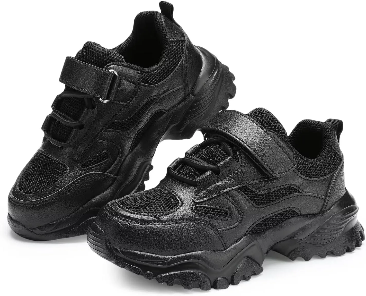 DSWED Black Boys Running Shoes for Girls Leather wear Athletic Kids Fashion Sneakers Tennis Shoes Big Kid Size