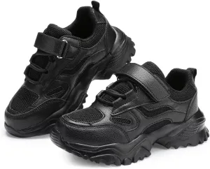 DSWED Black Boys Running Shoes for Girls Leather wear Athletic Kids Fashion Sneakers Tennis Shoes Big Kid Size