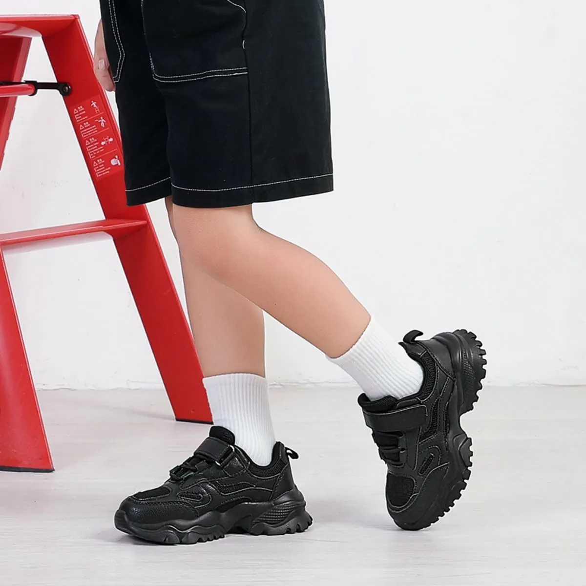 DSWED Black Boys Running Shoes for Girls Leather wear Athletic Kids Fashion Sneakers Tennis Shoes Big Kid Size