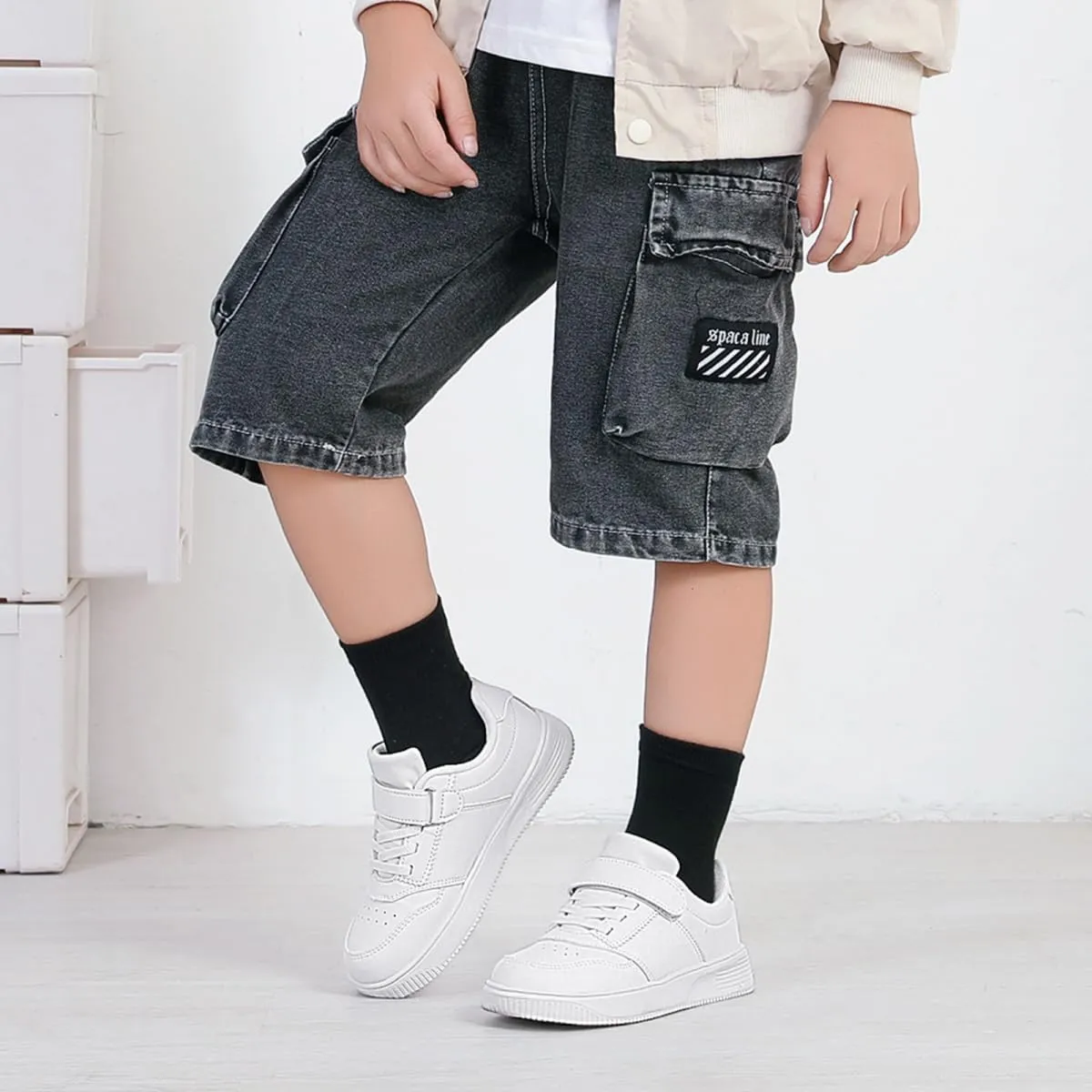 DSWED Black Boys Running Shoes for Girls Leather wear Athletic Kids Fashion Sneakers Tennis Shoes Big Kid Size