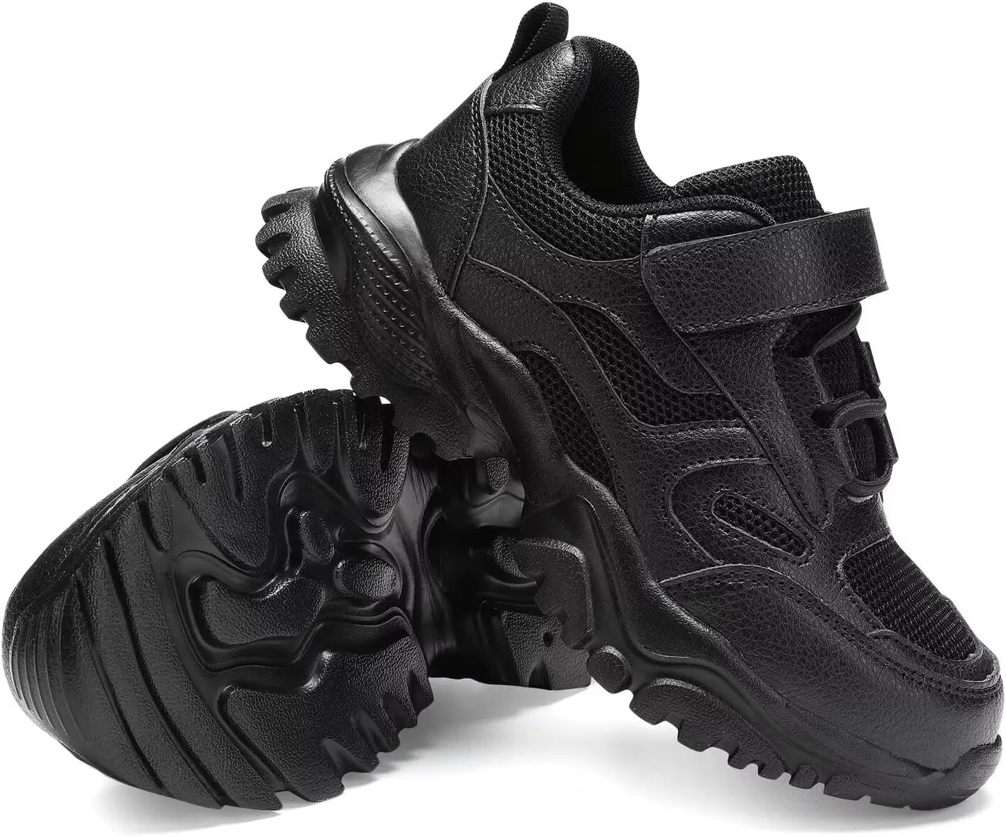 DSWED Black Boys Running Shoes for Girls Leather wear Athletic Kids Fashion Sneakers Tennis Shoes Big Kid Size