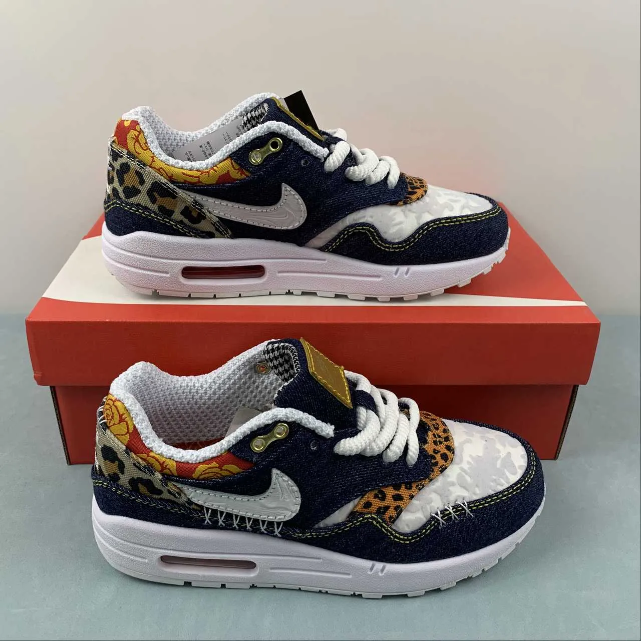 foot - comfort running shoes Air Max 1 Premium Denim Leopard University Gold Picante Red FJ4452-432