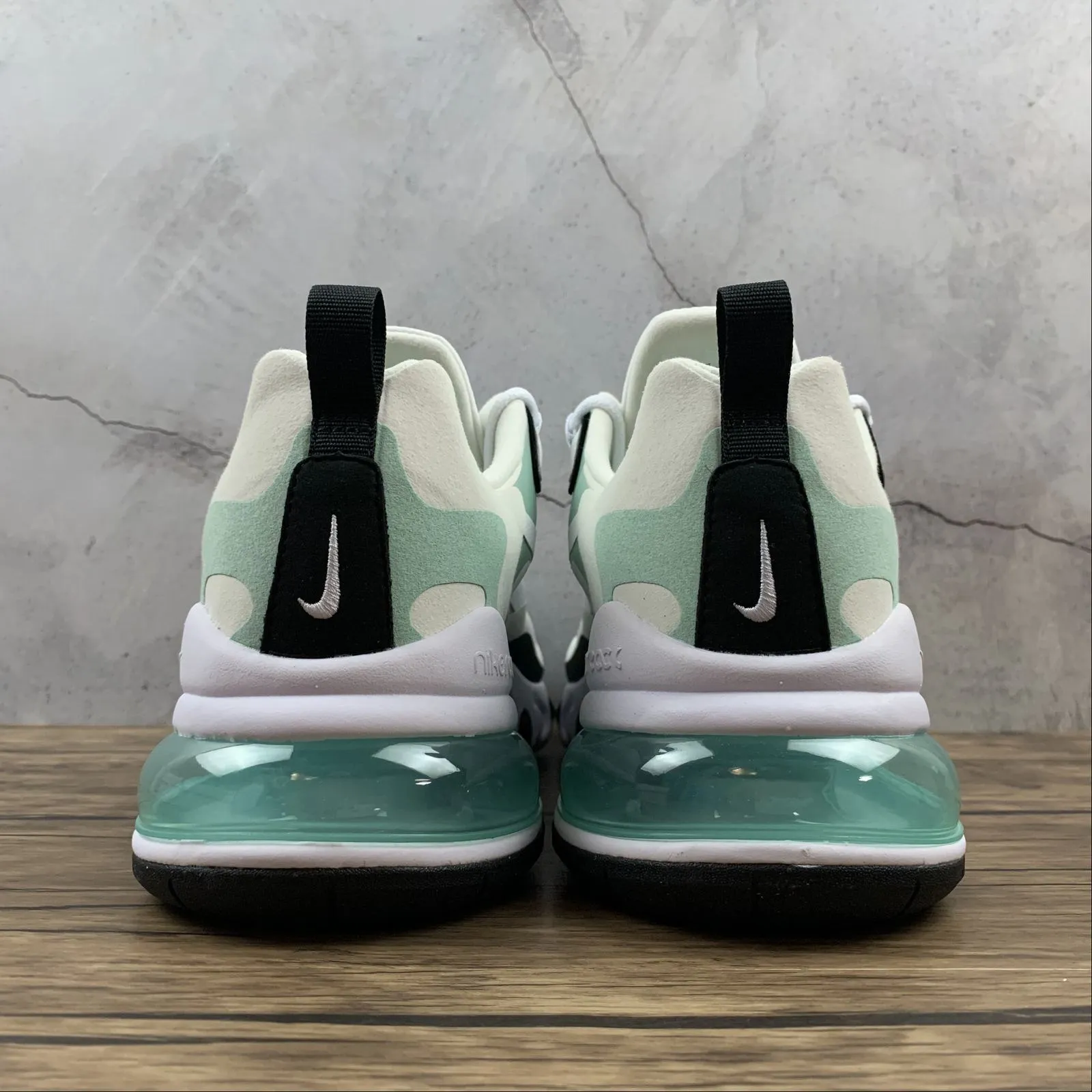 Air Max 270 React SE Black White Lt Green CJ0619-012 running with a bandana