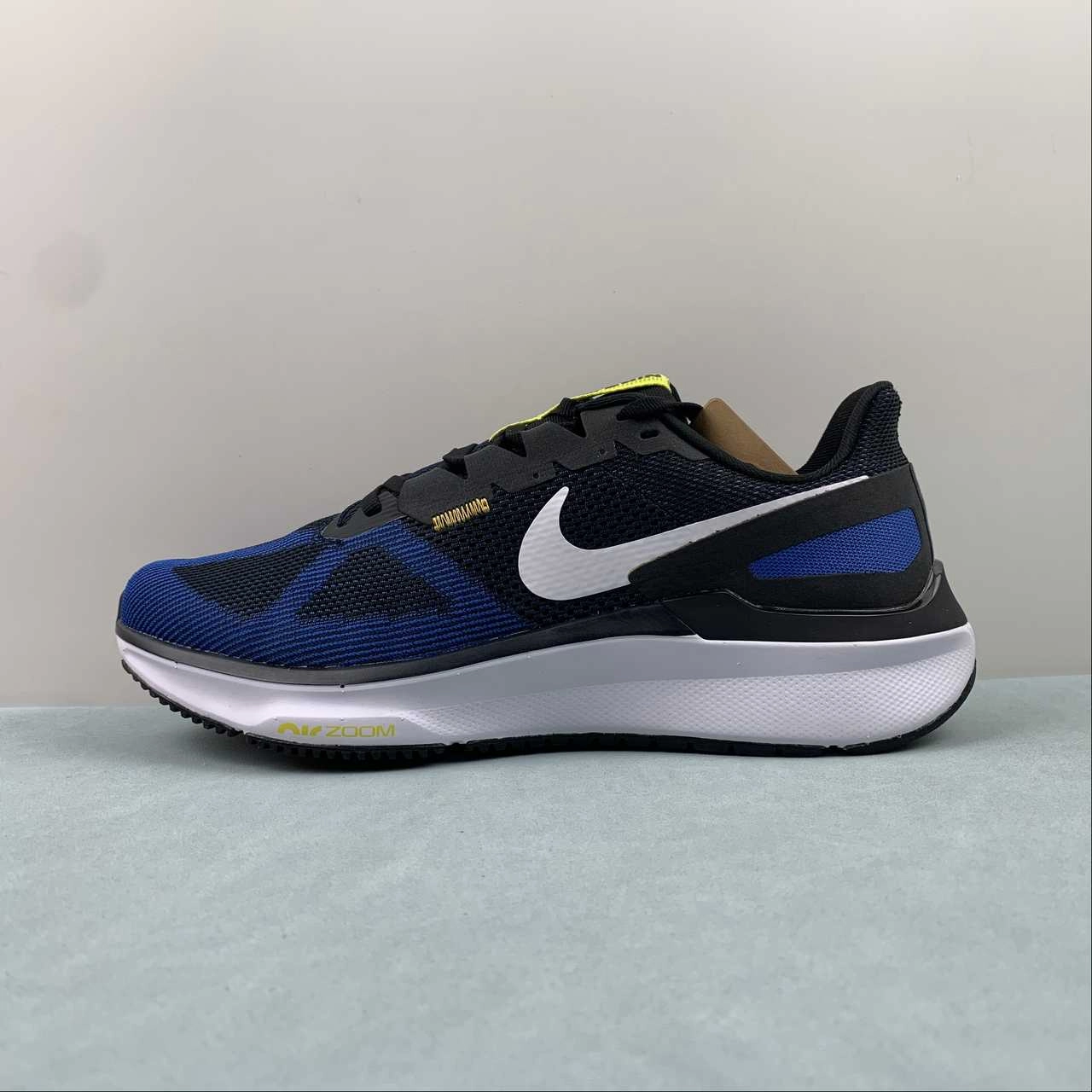 Air Zoom Structure 25 Black White Racer Blue DJ7883-003 Heel notch enhances Achilles mobility and comfort