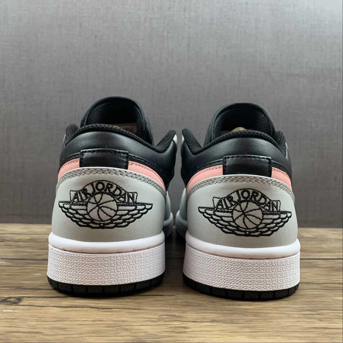Air Jordan 1 Low Black Bleached Coral Grey Fog 553558-062 Flexible Support Adaptive Edge