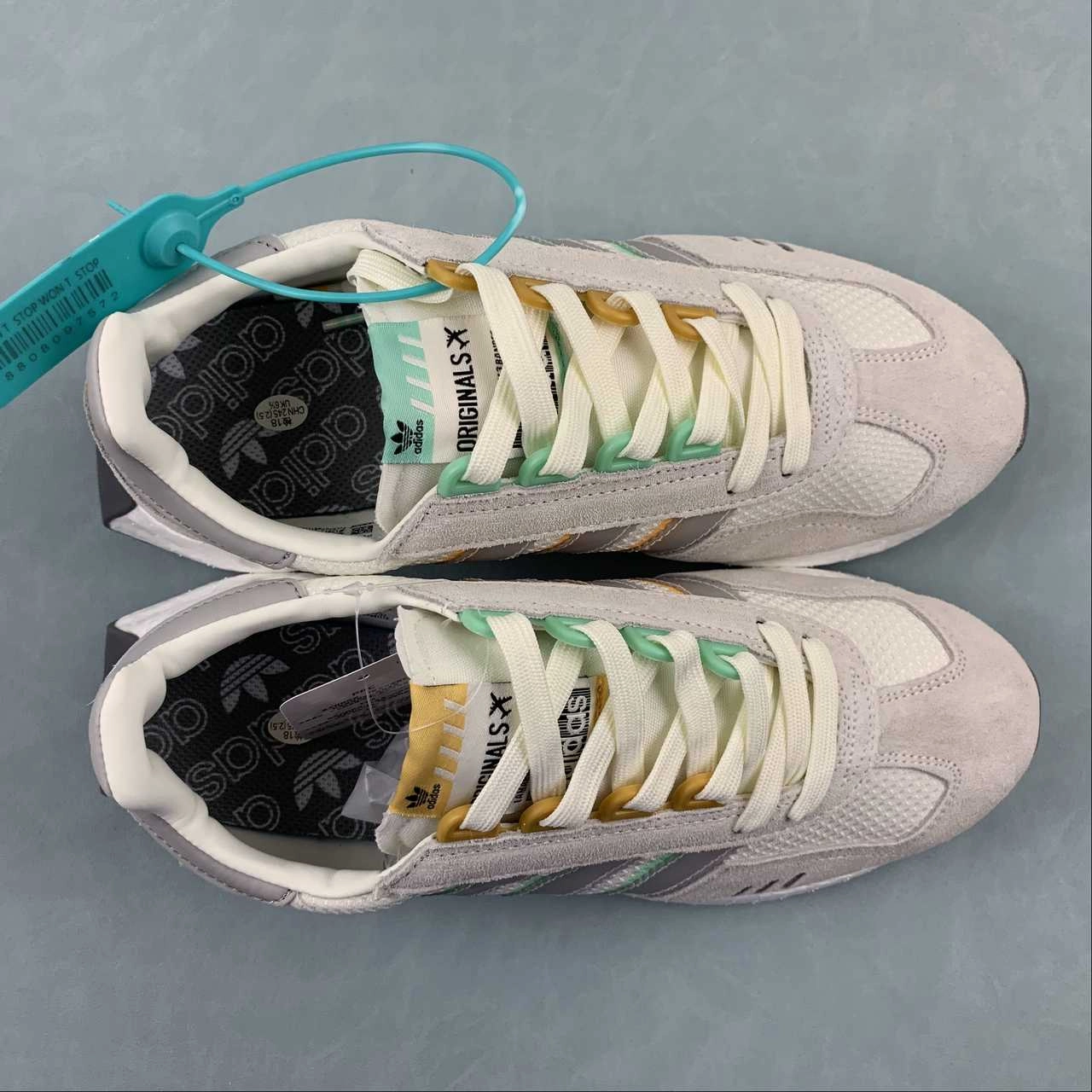 circular track running gear Adidas Retropy E5 Light Grey Orange Green IG3401