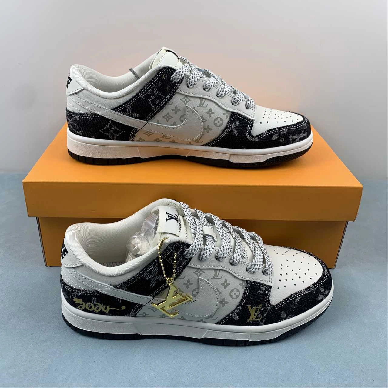 Athletic Support Shock Absorption Technology LV x SB Dunk Low 2024 White Black Gold FC1688-163