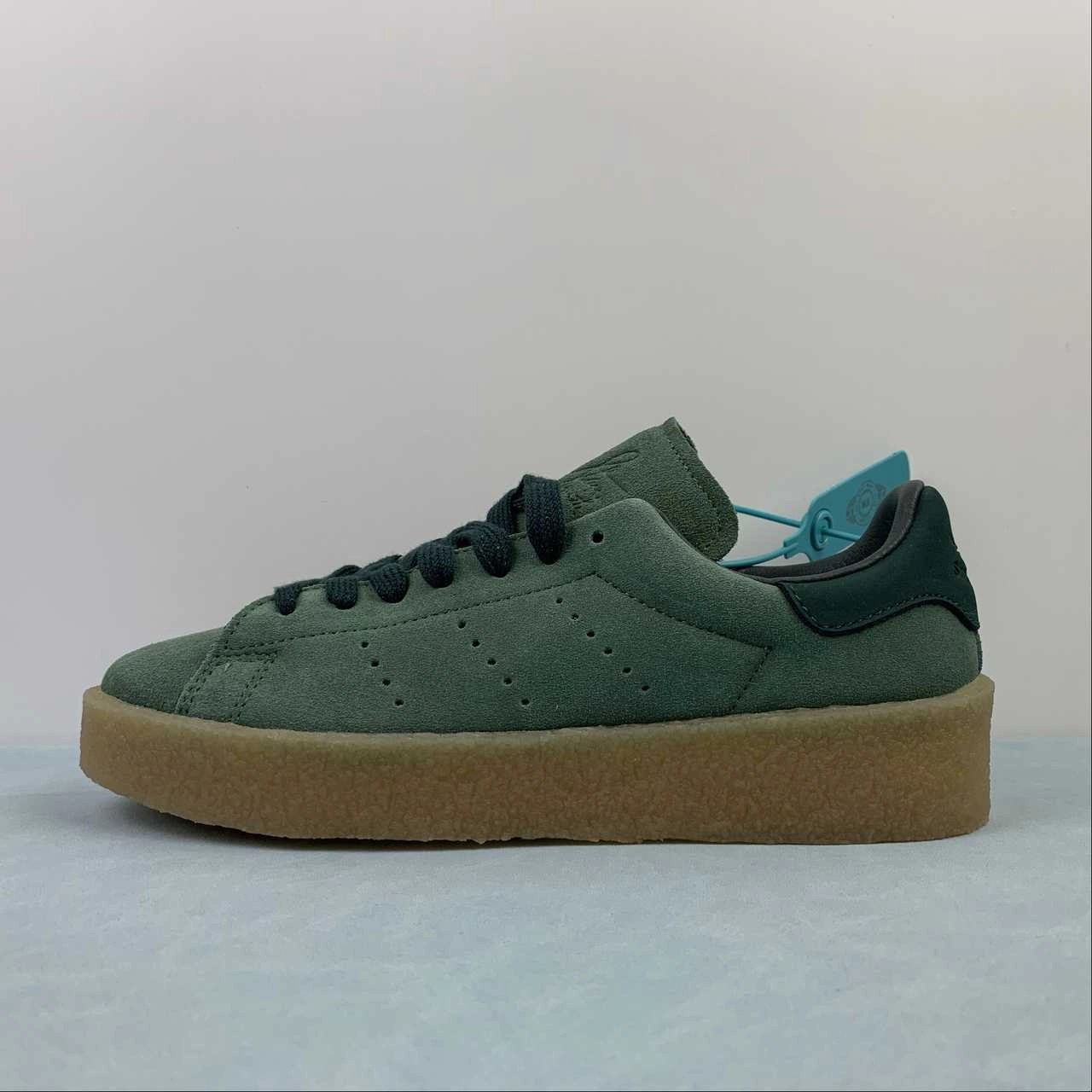 Adidas Stan Smith Crepe Green Oxide Shadow Green Crepe Color FZ6444 running on a treadmill at home shoes