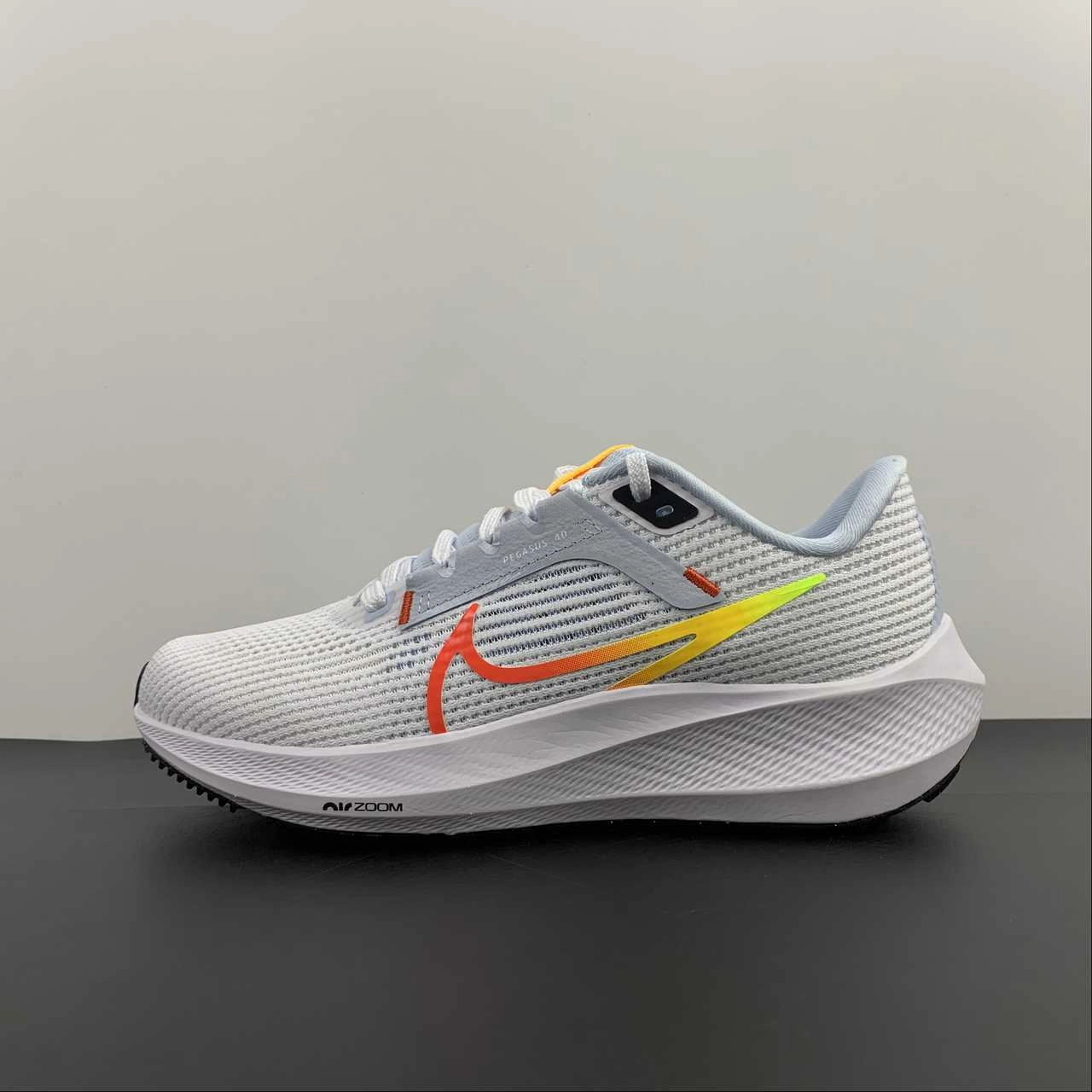 Air Zoom Pegasus 40 White Picante Red Blue Tint DV3854-102 Mobility Flex Upper overlay adds light structure and containment