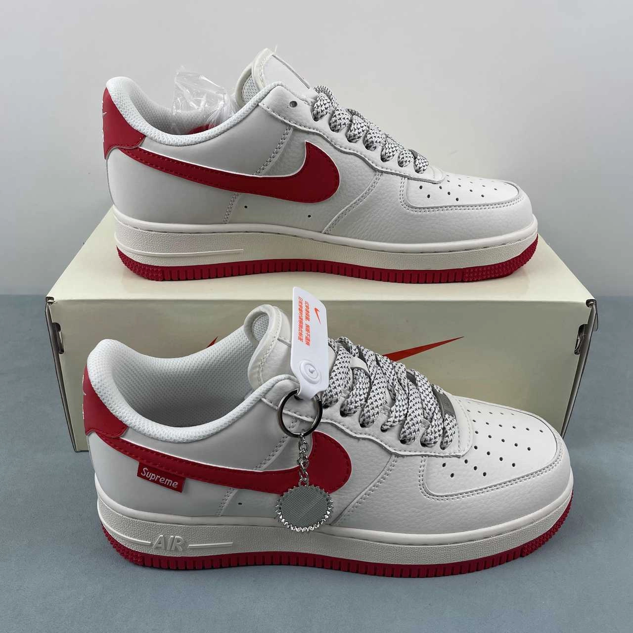 Business casual Supreme x Air Force 1 07 Low White Red HD1968-026