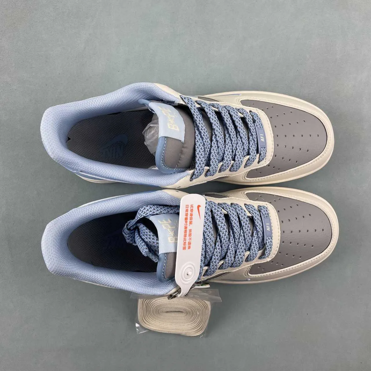 Clean Finish Air Force 1 07 Low BAPE Blue Gray Off White BB9599-204
