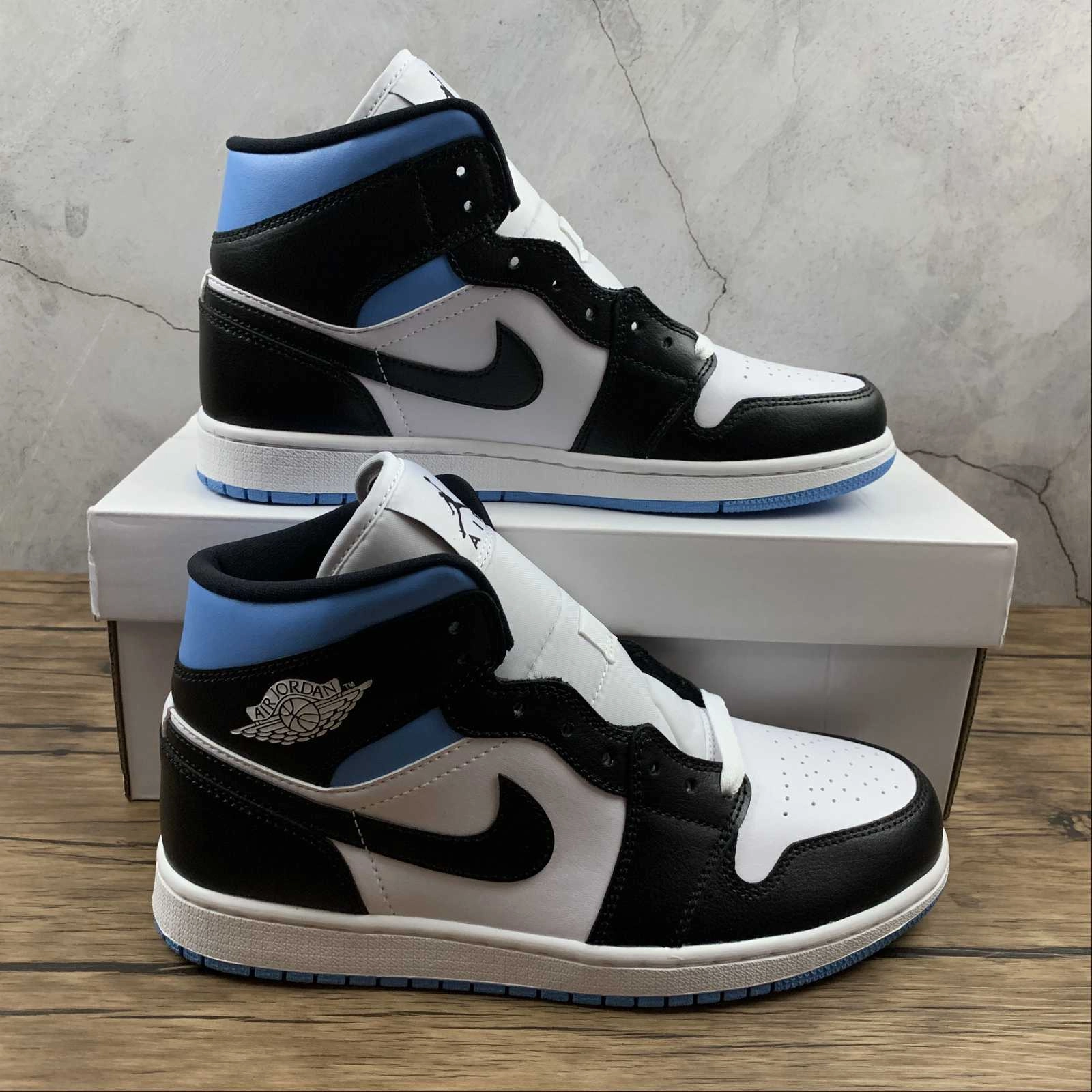 Air Jordan 1 Mid White Black-University Blue (2021) BQ6472-102 Ultra-soft shock absorption Microfiber Overlays