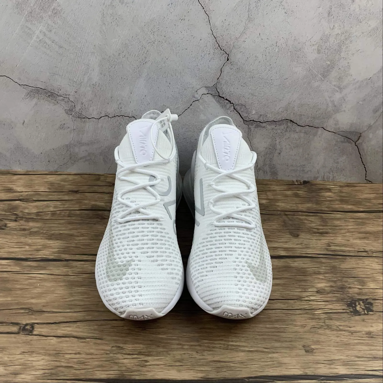 Air Max 270 FLYKNIT White-Pure Platinum-White AO1023-102 running in a levee area shoes