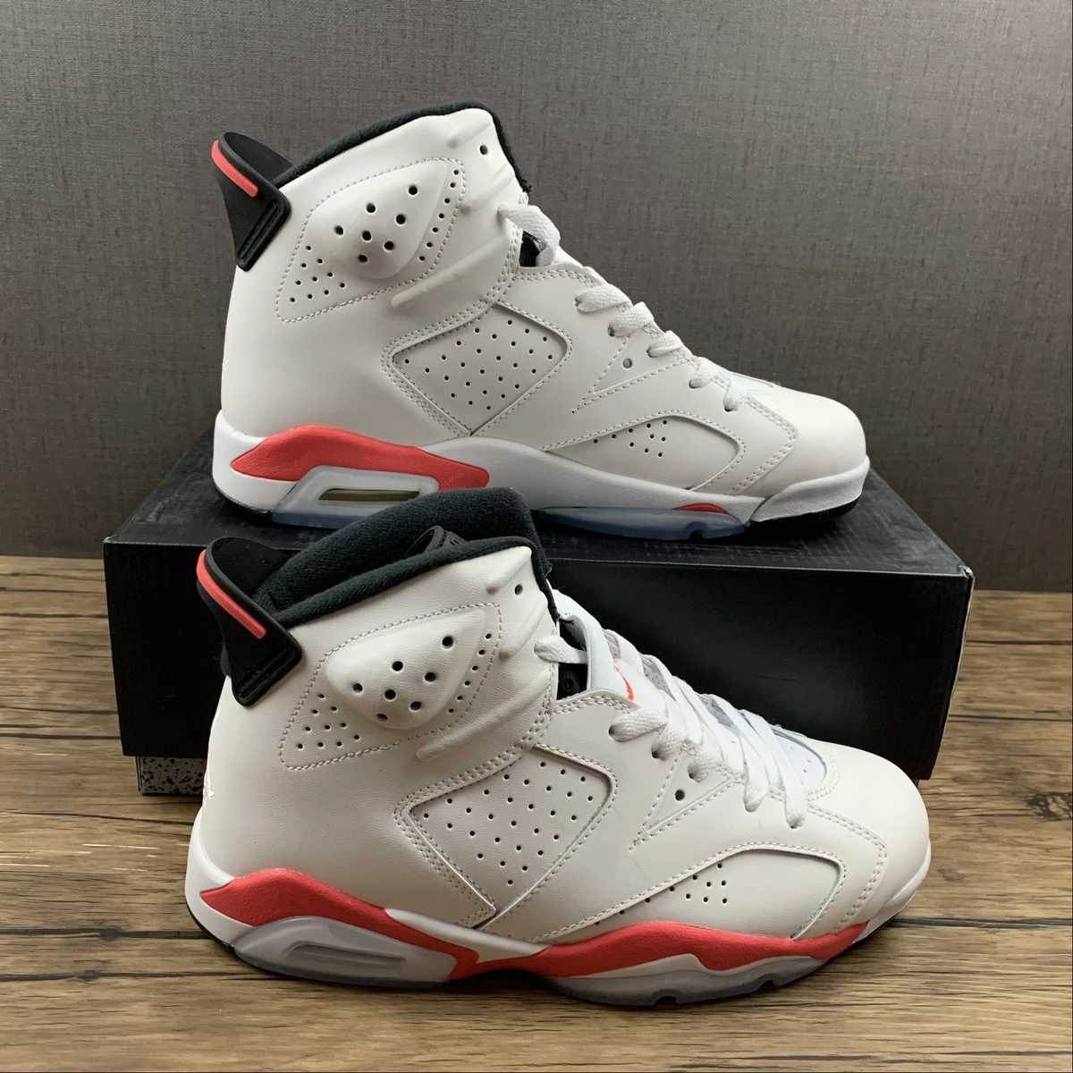 Air Jordan 6 Retro White Sharp Red 384664-123 Non Compression Foam Sneakers Slip Resistant