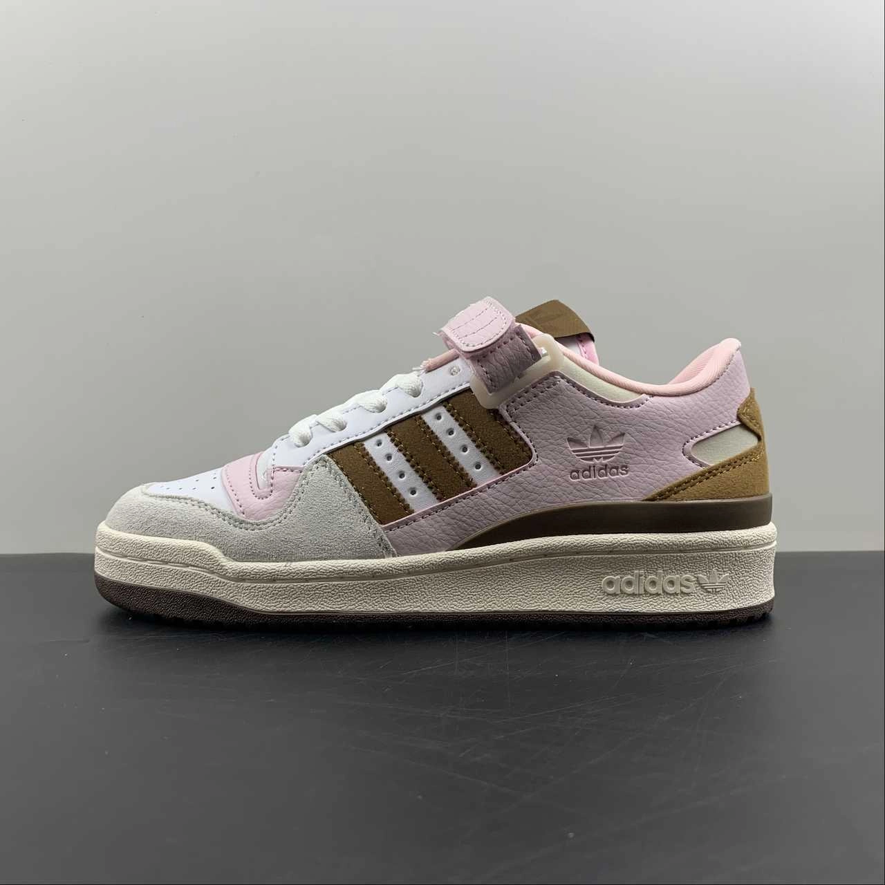 Breathable Airflow Design Abrasion Proof Stitching Adidas Forum Low White Brown Pink