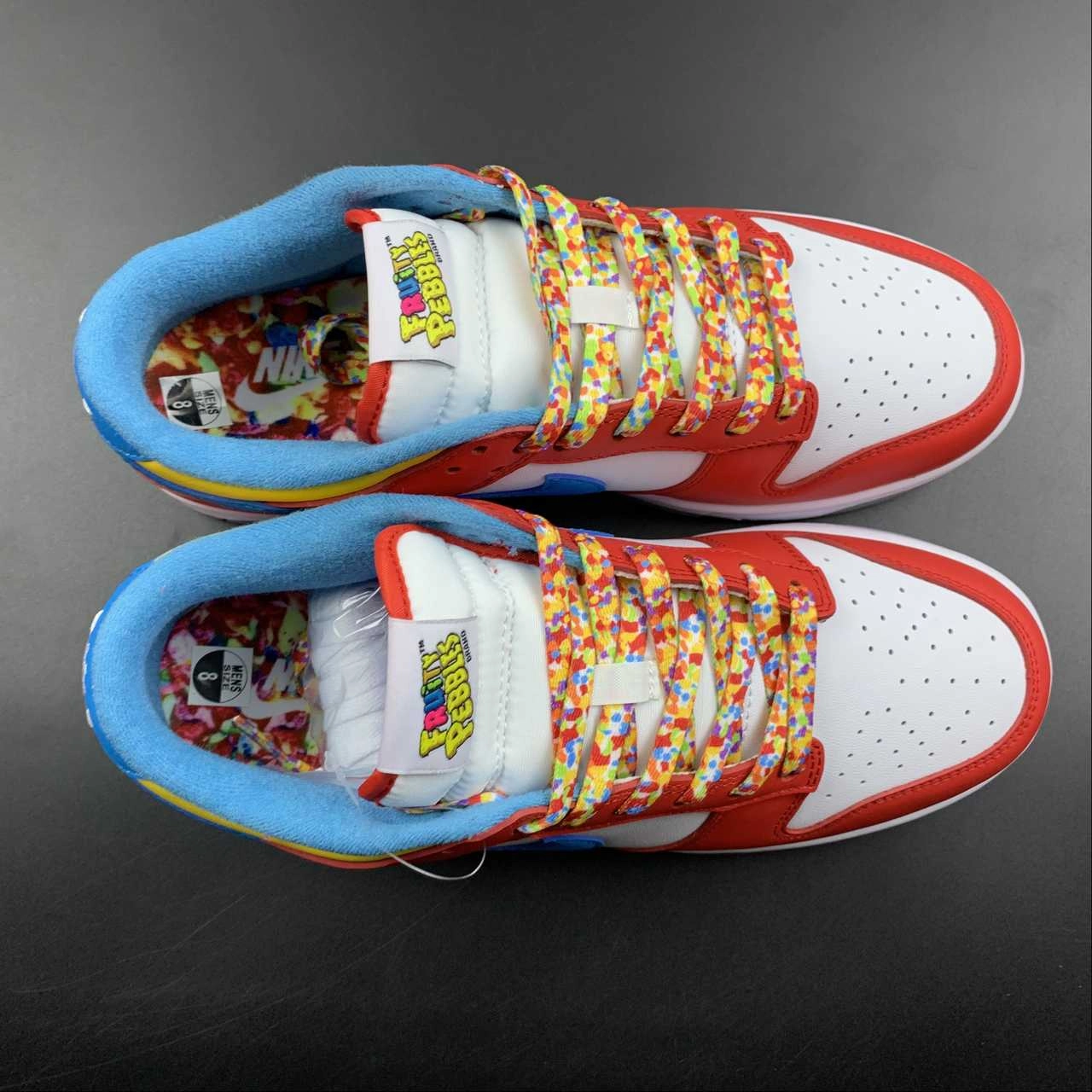 Anti Fatigue Tech LeBron James x SB Dunk Low Fruity Pebbles White Red Blue DH8009-600