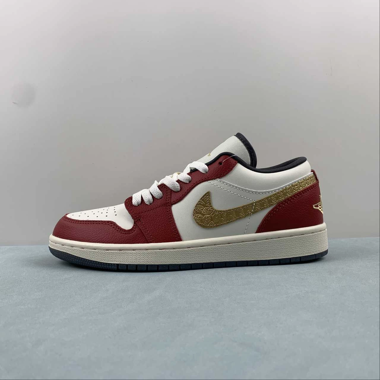 Air Jordan 1 Low SE Sail Metallic Gold Grain Dark Team Red FJ5735-100 Classic Wear Shock Wear