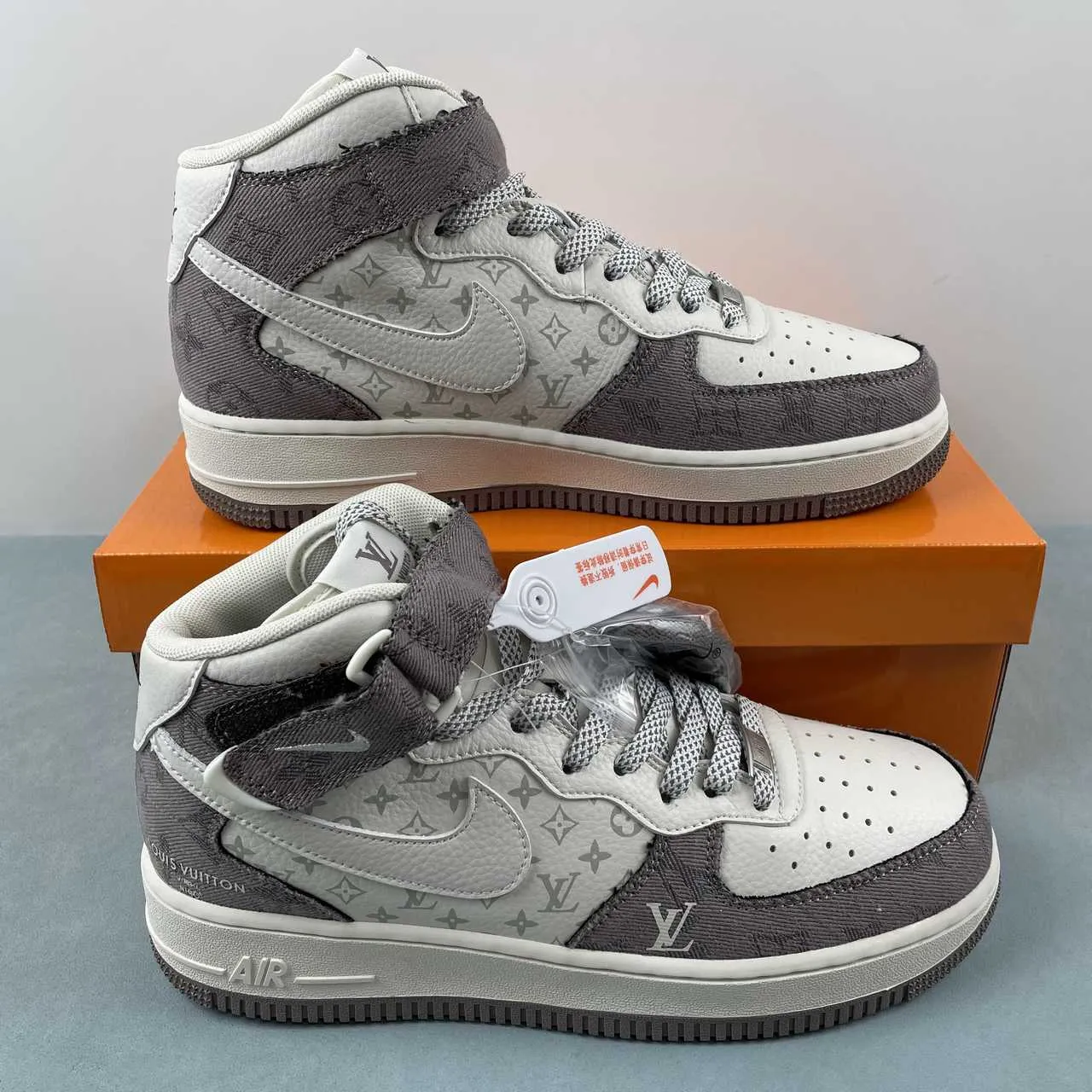 Air Force 1 07 Mid LV Off White Grey Brown DQ7688-300 walking shoes Catch Step